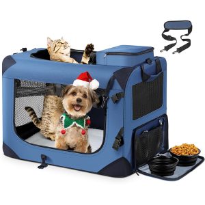 Foldable Dog Carrier with Cat Den for Two Cats