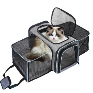Pet Carrier Double Shoulder Backpack Breathable Expandable Portable