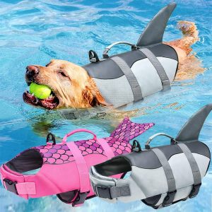 Dog Swimwear Shark Cartoon Life Jacket for All Dog Sizes