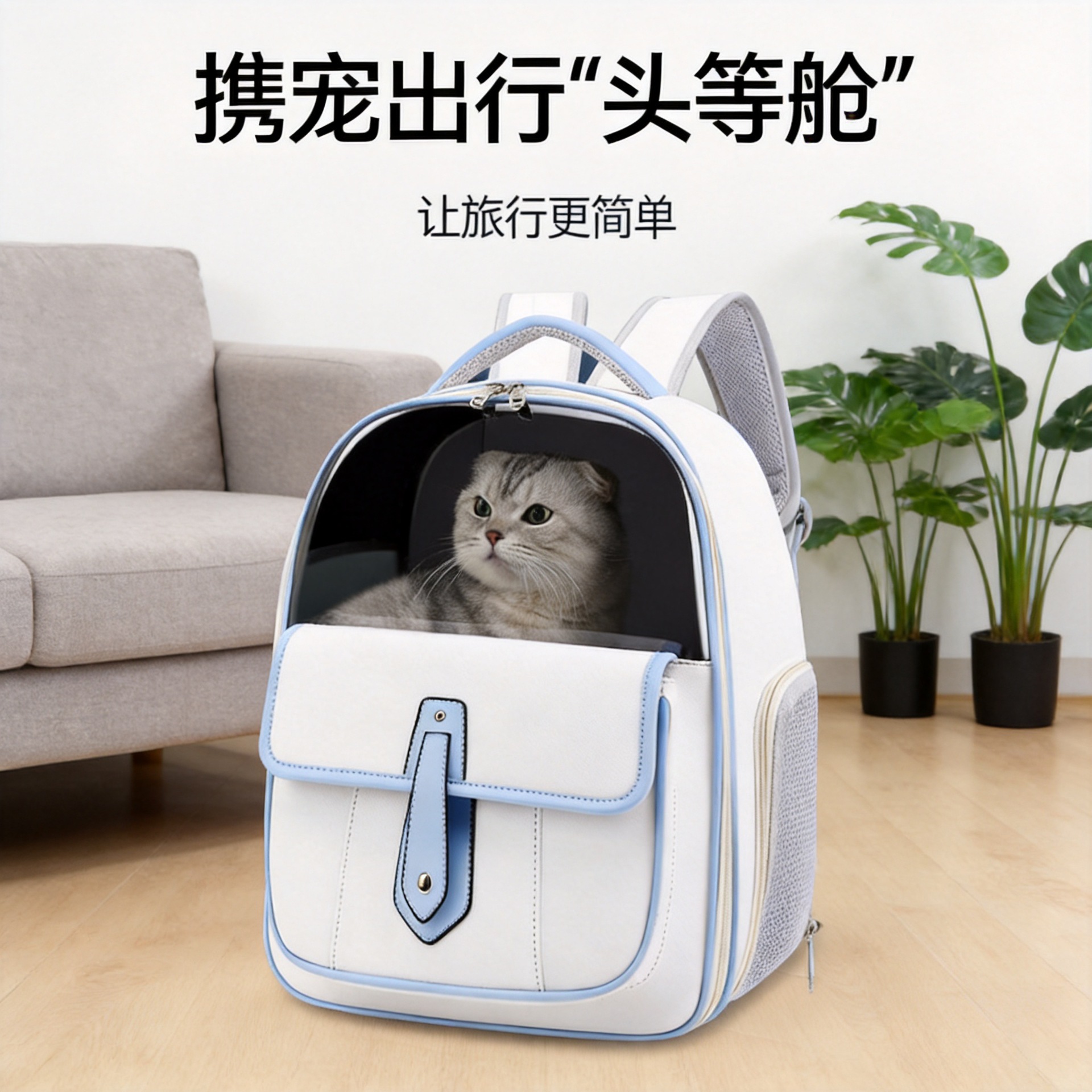 Foldable Oxford Cloth Pet Carrier Bag Portable Large Capacity Breathable Cat Backpack