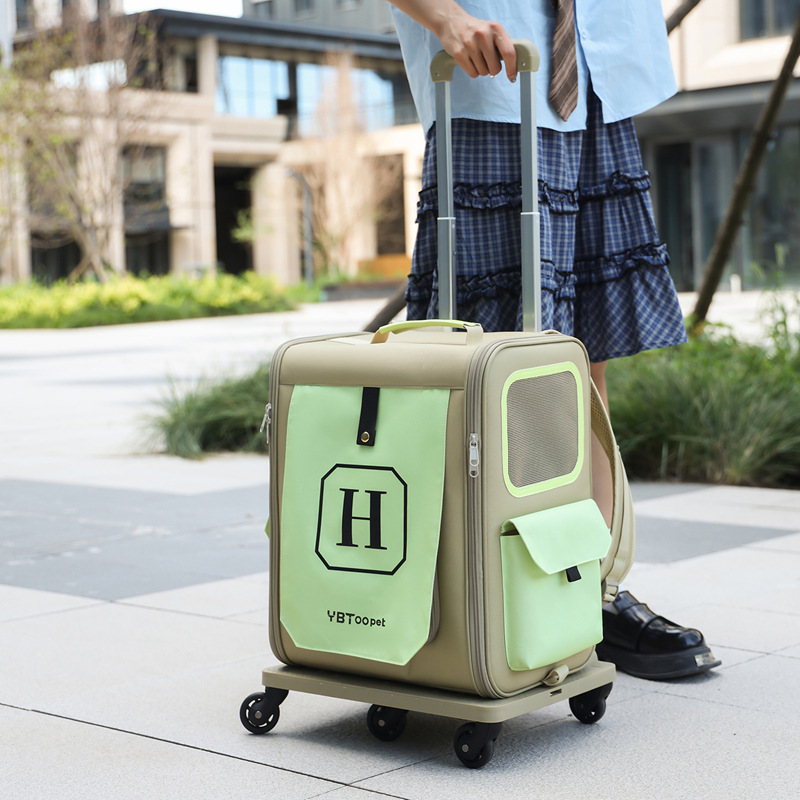 Colorblock Large Capacity Foldable Pet Rolling Carrier - Image 3