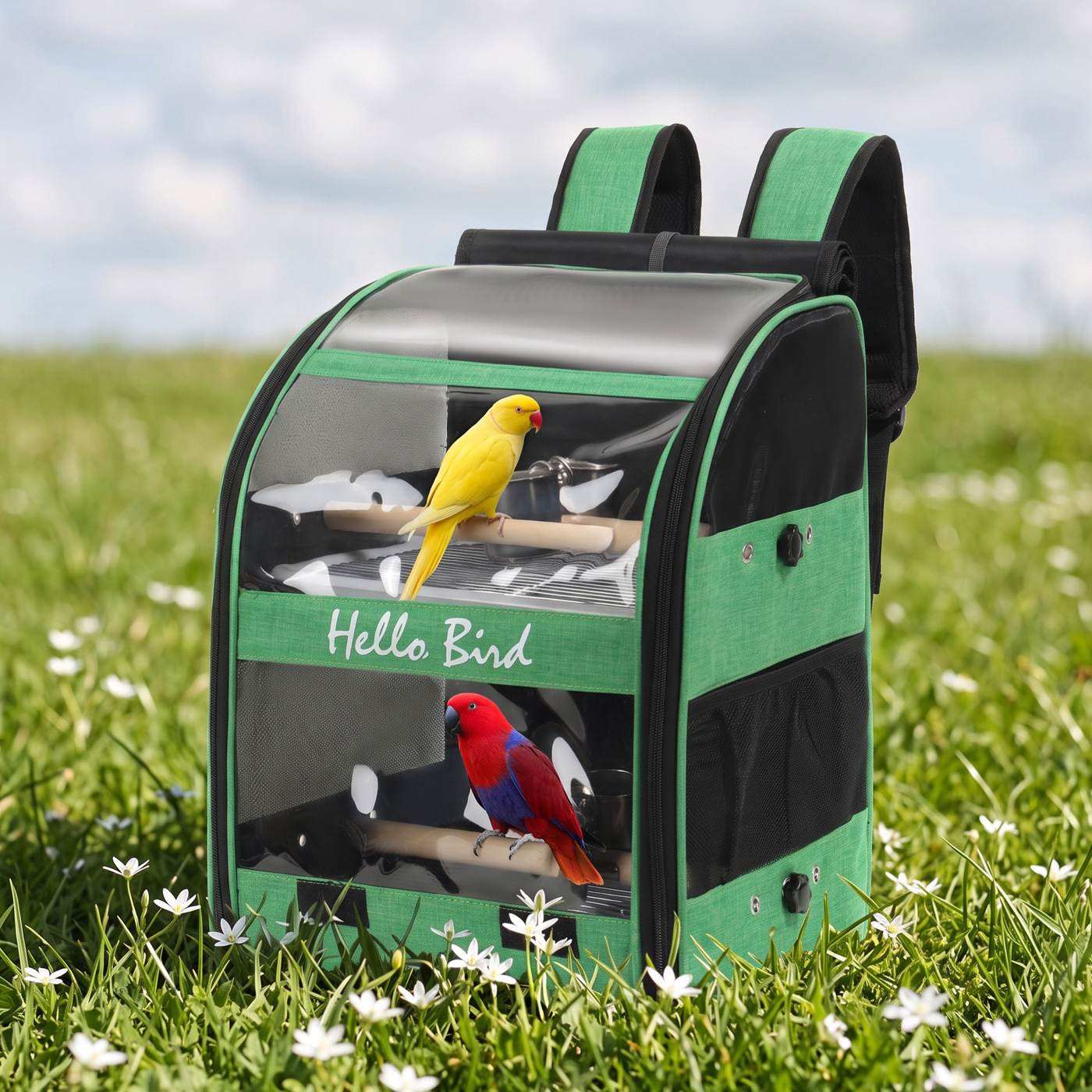 Panoramic Window Double-Compartment Parrot Carrier S01